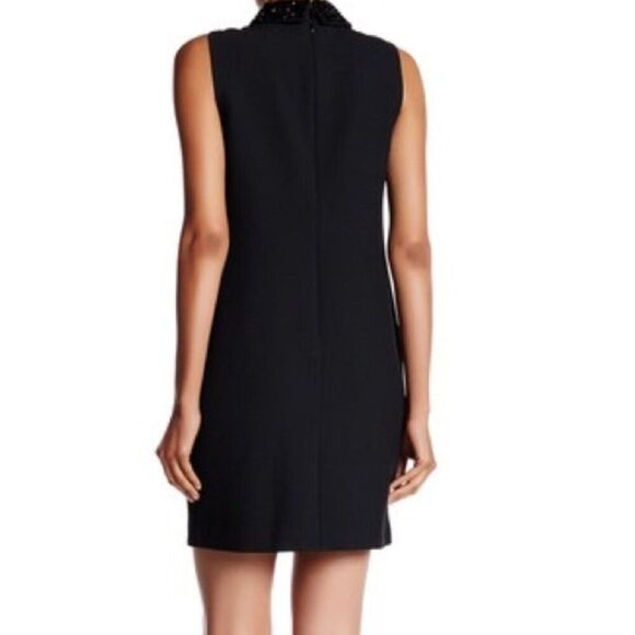 TRINA TURK (NWT) Marta Embellished Collar Crepe Black Mini Shift Dress, Size 6 - Picture 2 of 15